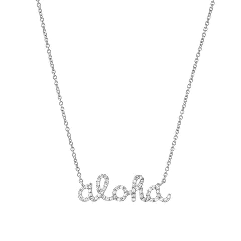 Aloha Script Necklace in White Gold