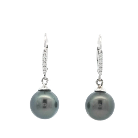 Tahitian Pearl Drop Earrings with Diamonds