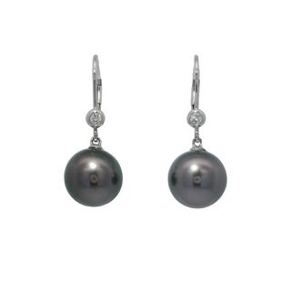 Taitian Pearl Leverback Earrings with Diamonds