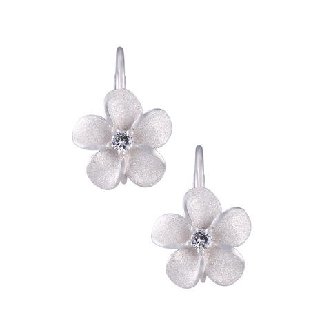 11mm Plumeria Leverback Earrings in Precious Silver