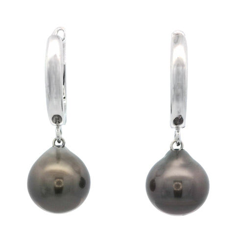 Tahitian Pearl Hoop Earrings in Sterling Silver
