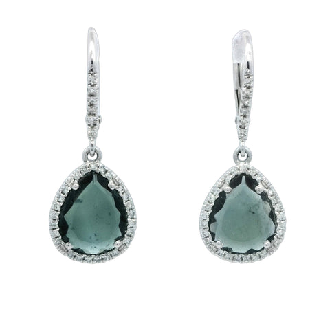 Green Tourmaline Earrings in White Gold