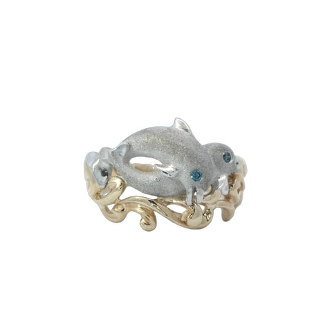 Dolphin Ring in Two Tone Gold