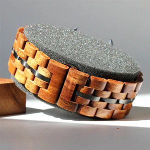 22mm Koa Wood Link Watch Band - Gunmetal