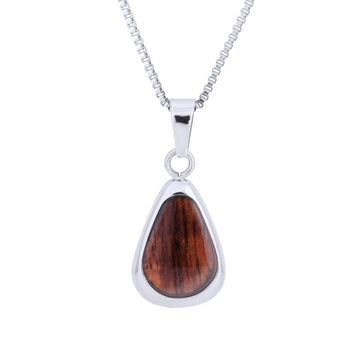 Hawaiian Koa Wood Drop Necklace in Stainless Steel