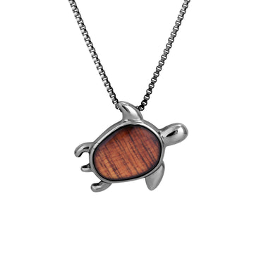 Hawaiian Koa Wood Honu Pendant in Gunmetal Finish