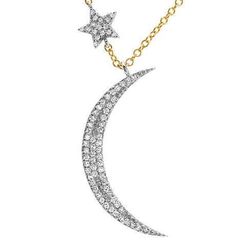Moon and Star Necklace in Two Tone Gold