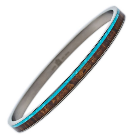 Koa Wood and Mother of Pearl Bangle - Medium