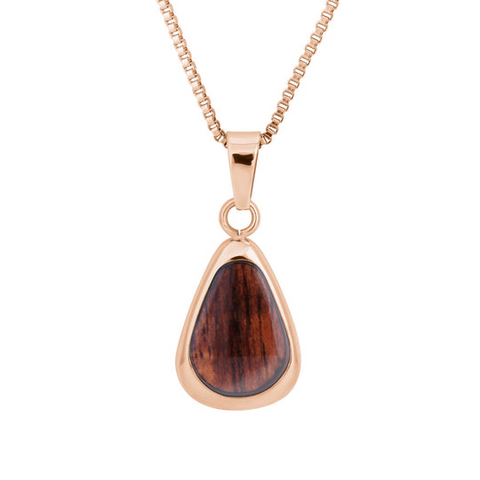 Hawaiian Koa Wood Drop Necklace in Rose Gold Finish