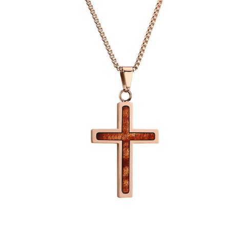 Hawaiian Koa Wood Cross in Rose Gold Finish