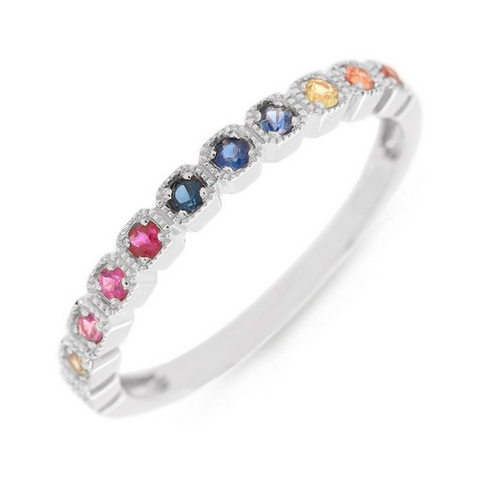Rainbow Sapphire Band in White Gold