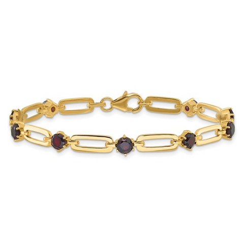 Gold Tone Paperclip Chain Bracelet with Garnet