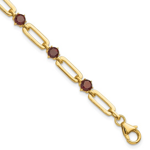 Gold Tone Paperclip Chain Bracelet with Garnet