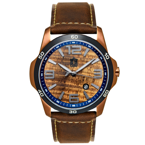Surfrider Watch in Rose Gold with Brown Leather Band - Large
