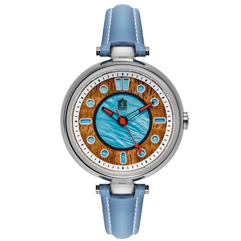 Silver Finish Fissure 8 Koa Wood Watch
