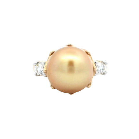 Golden South Sea Pearl with Diamonds Ring