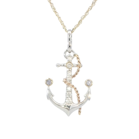 Anchor Pendant in Two Tone Gold