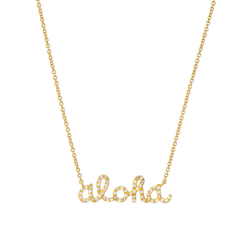 Aloha Script Necklace in Yellow Gold