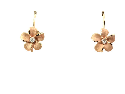 Plumeria Leverback Earrings in Rose Gold