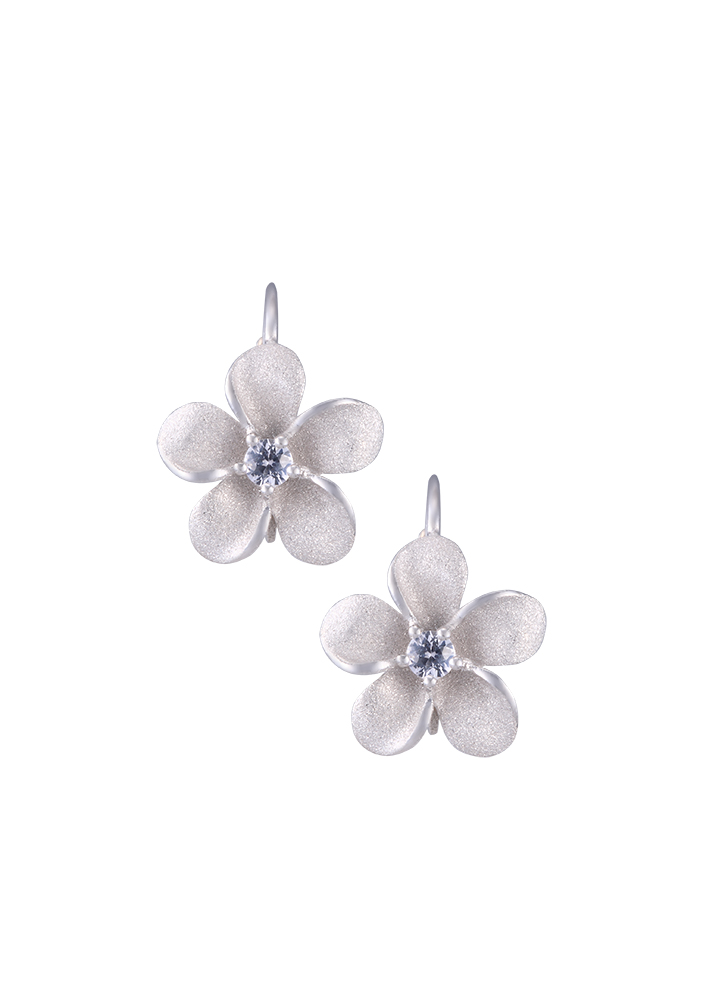 Plumeria Leverback Earrings in Precious Silver