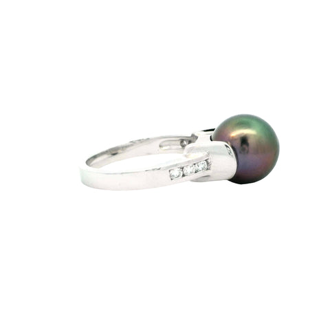 Tahitian Pearl and Diamond Ring in White Gold