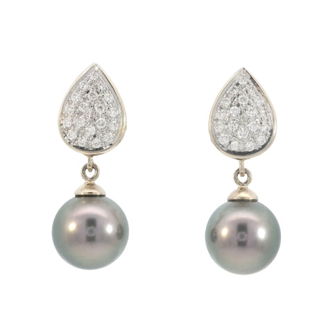 Tahitian Pearl and Diamonds Drop Earrings