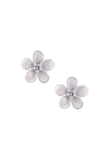 Plumeria Stud Earrings in Precious Silver