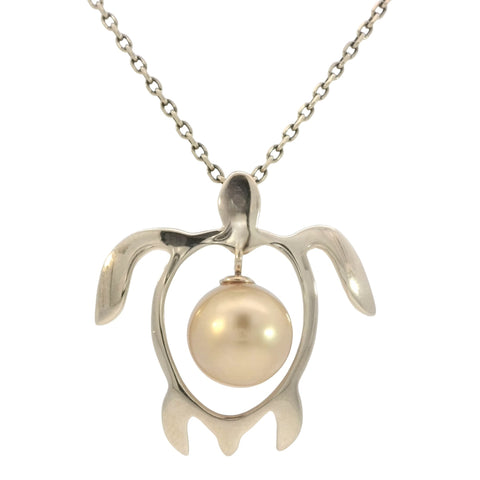 Honu Pendant with Golden South Sea Pearl in Yellow Gold