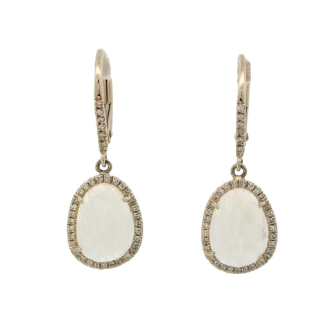 Rainbow Moonstone Drop Earrings in Yellow Gold