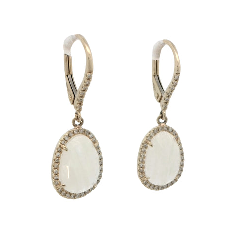 Rainbow Moonstone Drop Earrings in Yellow Gold