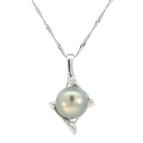 Tahitian Pearl and Diamond Pendant in White Gold