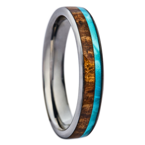 Koa Wood and Mother of Pearl Ring - 4mm width