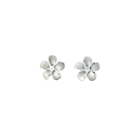 Plumeria Stud Earrings in White Gold