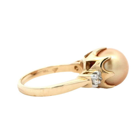 Golden South Sea Pearl with Diamonds Ring