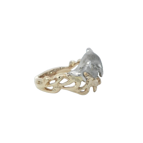 Dolphin Ring in Two Tone Gold