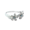 Three Plumeria Ring in White Gold with Blue Diamonds