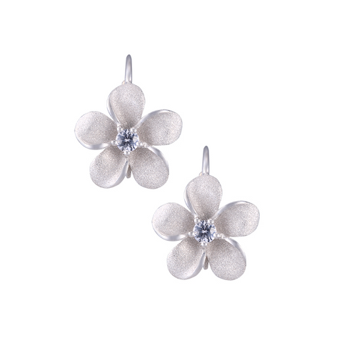 13mm Plumeria Leverback Earrings in Precious Silver