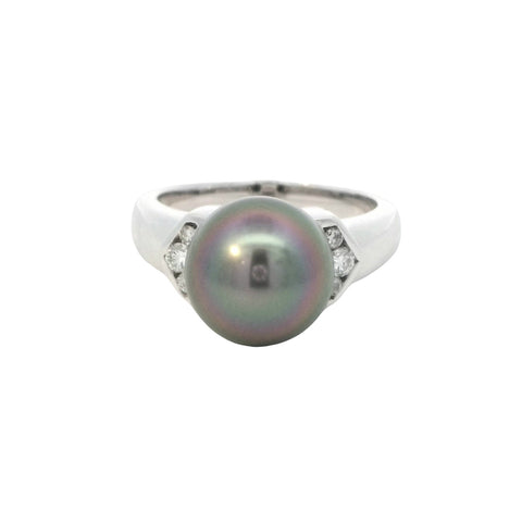 Tahitian Pearl and Diamonds Ring in White Gold