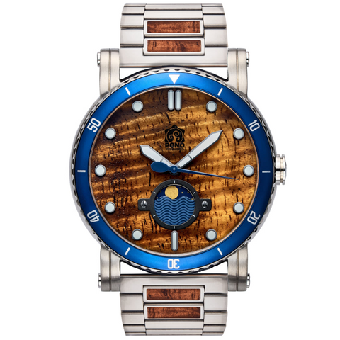 Waterman Watch in Silver with Stainless/Koa Band