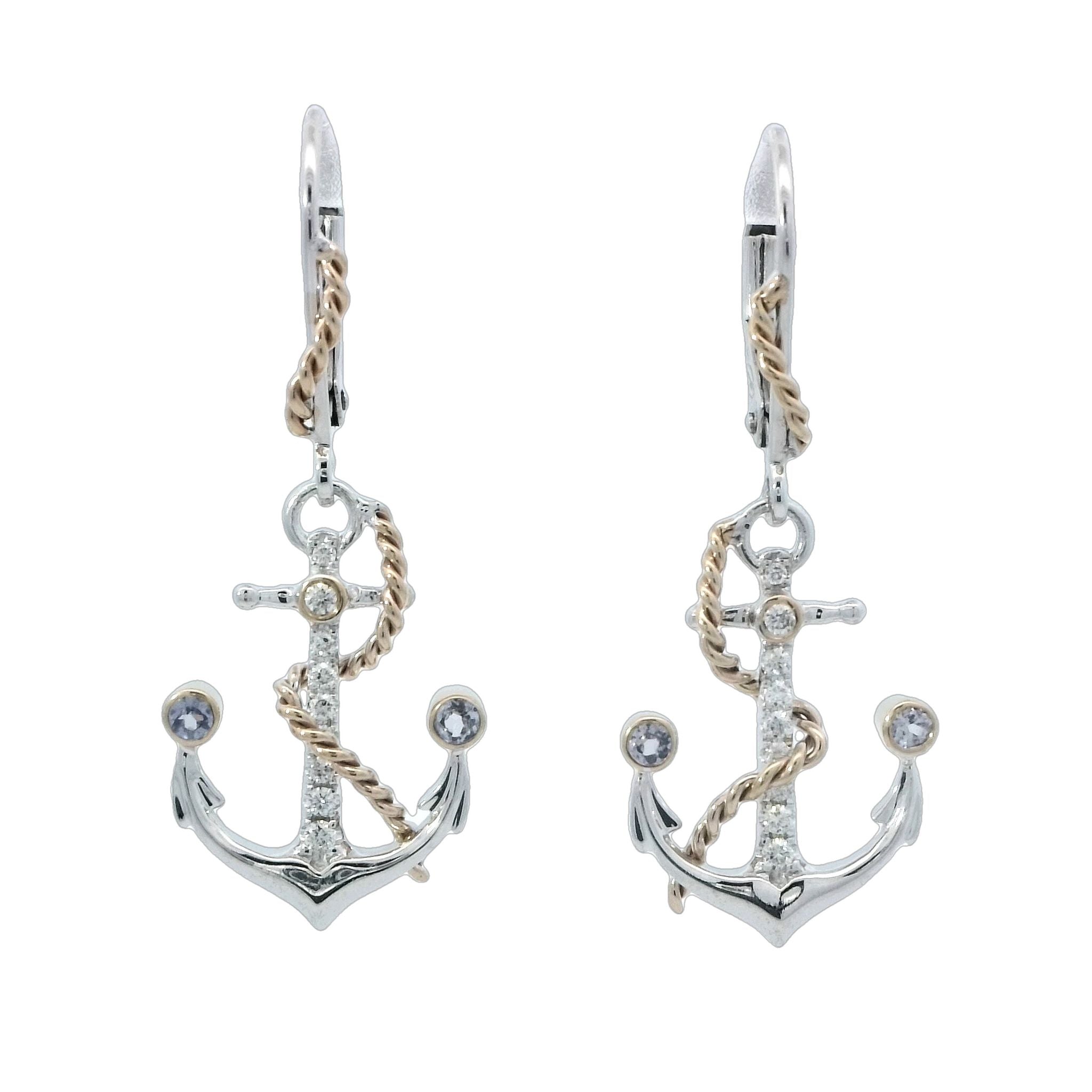 Anchor Earrings in Two Tone Gold