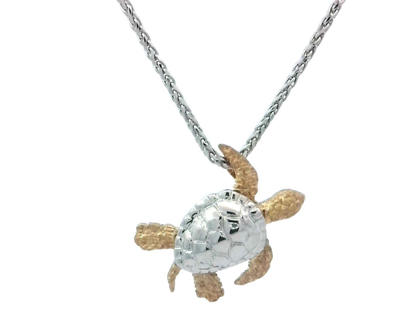 Sea Turtle Pendant in Two Tone Gold