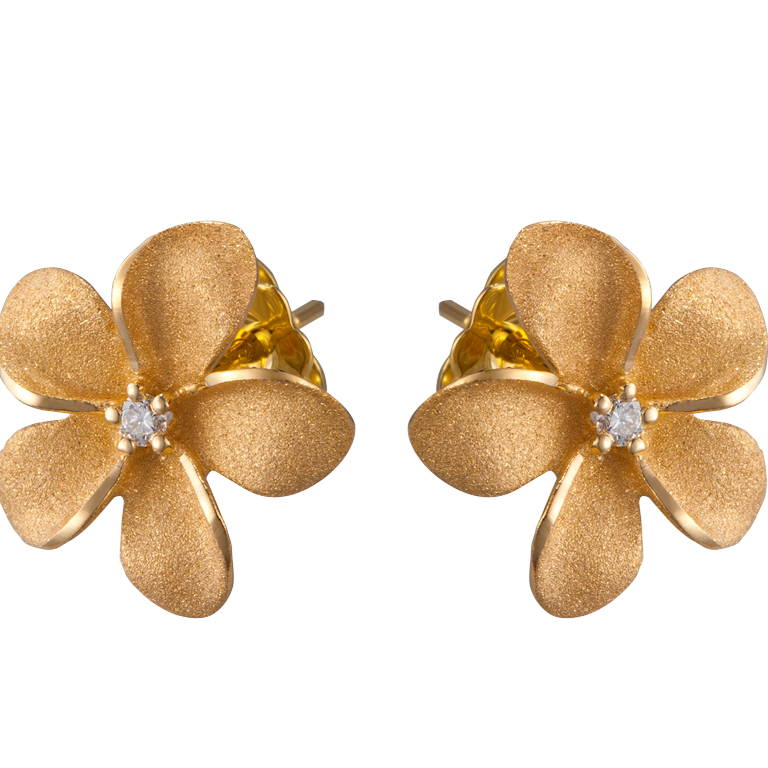 Plumeria Stud Earrings in Yellow Gold