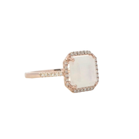 Moonstone and Diamond Ring in Rose Gold