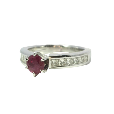 Ruby and Diamonds Ring in White Gold