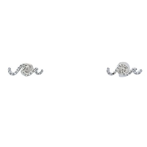 Wave Stud Earrings in White Gold
