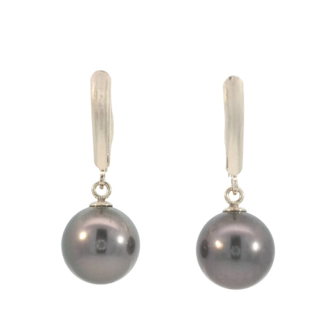 Tahitian Pearl Drop Earrings in Yellow Gold