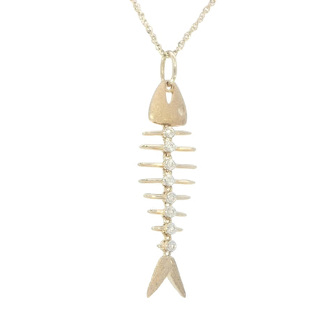 Fish Bone Pendant with Diamonds