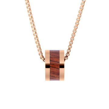 Koa Wood Barrel Pendant in Rose Gold Finish