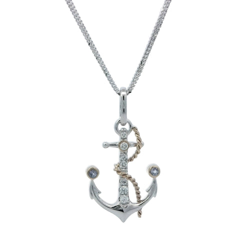 Anchor Pendant in Two Tone Gold