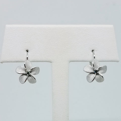 Plumeria Leverback Earrings with Blue Diamonds
